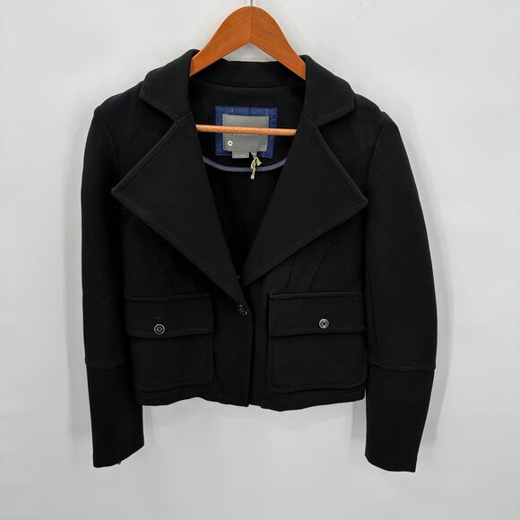ANTHROPOLOGIE Sylvia Black Ponte Knit Zip Sleeve Moto Blazer Jacket // XS - Picture 4 of 11